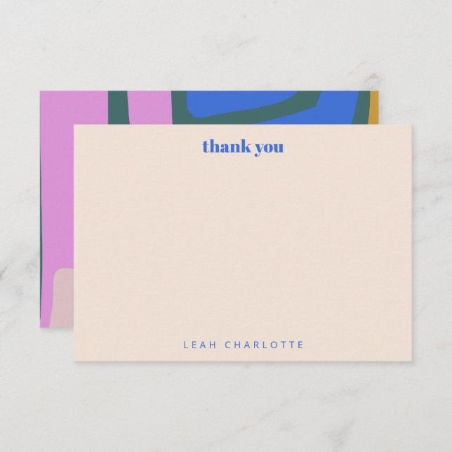 Groovy Colourful Abstract Blue Custom Bat Mitzvah Thank You Card (Front/Back)