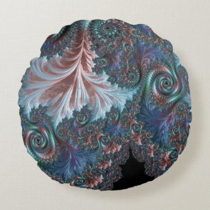 Groovy Colourful Boho Hippie Mandelbrot Fractal Ar Round Pillow