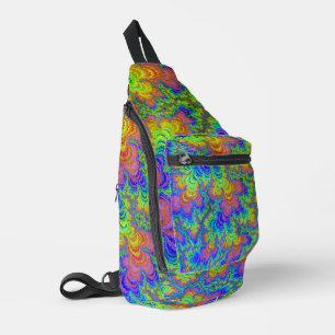 Groovy Colourful Boho Hippie Trippy Rainbow Fracta Sling Bag