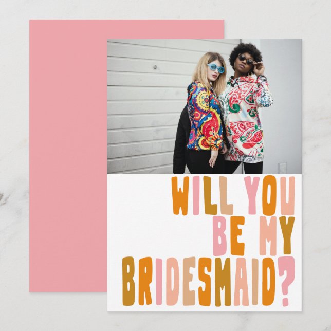 Groovy Colourful Bridesmaid Photo Proposal Card (Front/Back)