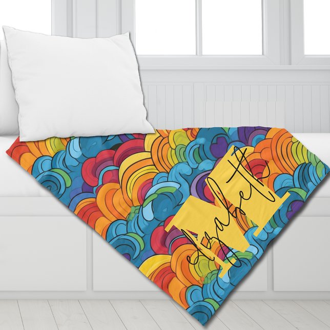 Groovy Colourful Clouds Fleece Blanket (Personalized or leave customization blank to remove monogram.)