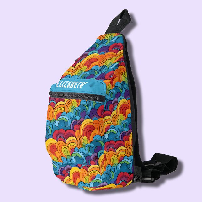 Groovy Colourful Clouds Sling Bag (Groovy colorful cloud waves sling bag)