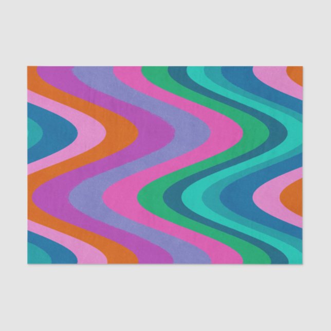 Groovy Colourful Curvy Lines Unique Retro  Tissue Paper (Front)