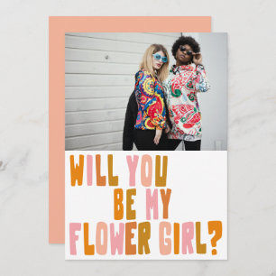 Groovy Colourful Flower Girl Photo Proposal Card