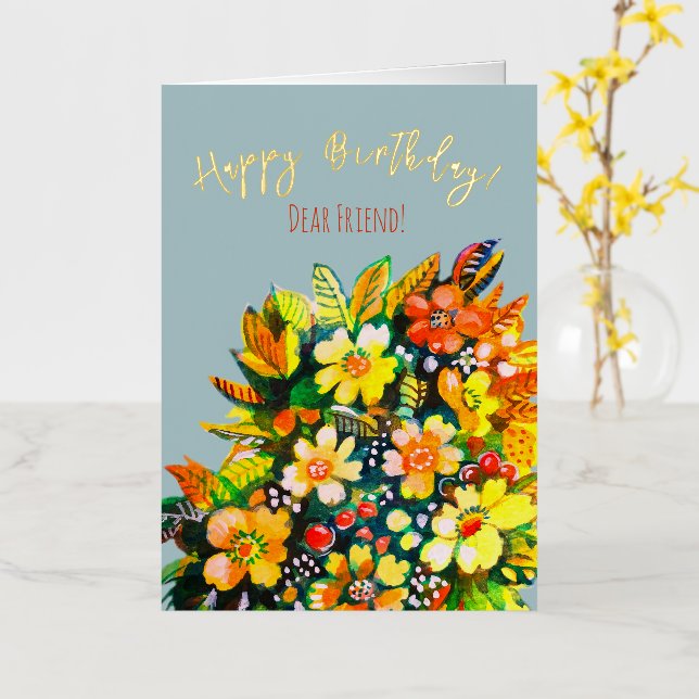 Groovy colourful flowers foil greeting card (Yellow Flower)