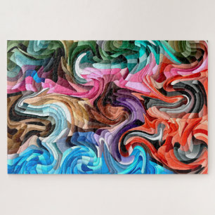 Groovy Colourful Fluid Patchwork Abstract Mosaic   Jigsaw Puzzle