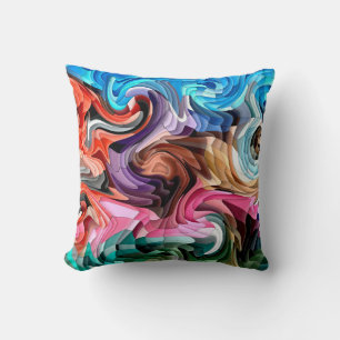 Groovy Colourful Fluid Patchwork Abstract Mosaic   Throw Pillow