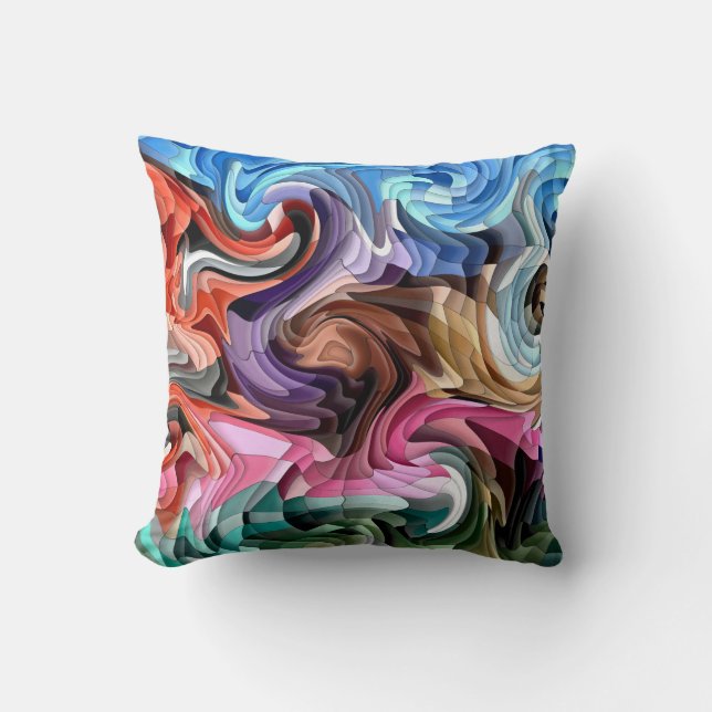Groovy Colourful Fluid Patchwork Abstract Mosaic   Throw Pillow (Front)