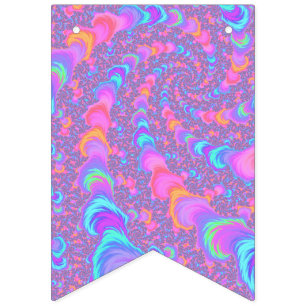 Groovy Colourful Fluorescent Trippy Spiral Fractal Bunting Flags