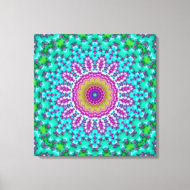 Groovy Colourful Jewel Tone Boho Fractal Mandala Canvas Print (Front)