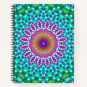 Groovy Colourful Jewel Tone Boho Fractal Mandala Notebook
