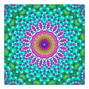 Groovy Colourful Jewel Tone Boho Fractal Mandala Photo Print
