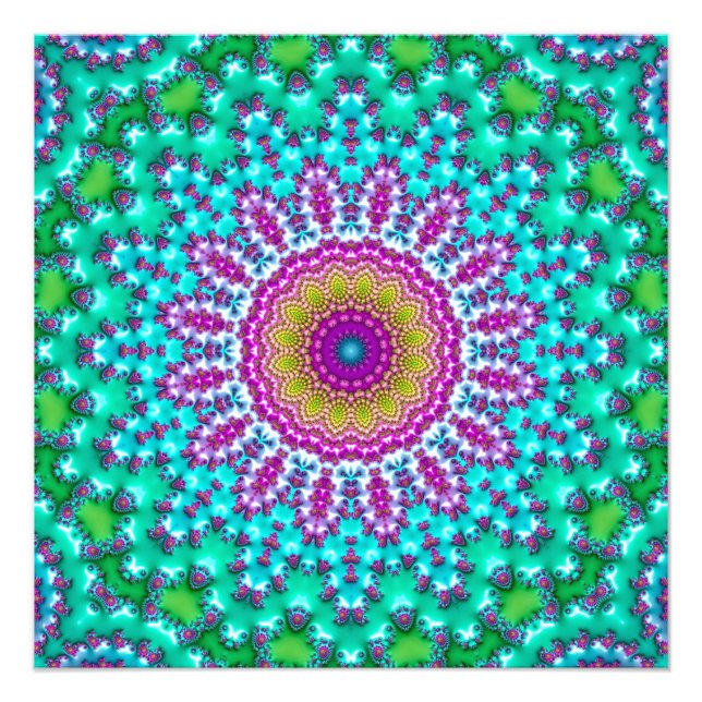 Groovy Colourful Jewel Tone Boho Fractal Mandala Photo Print (Front)