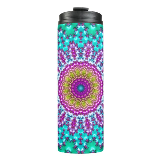 Groovy Colourful Jewel Tone Boho Fractal Mandala Thermal Tumbler (Front)