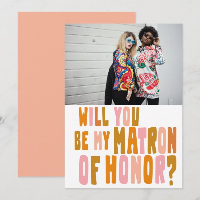 Groovy Colourful Matron Honour Photo Proposal Card (Front/Back)