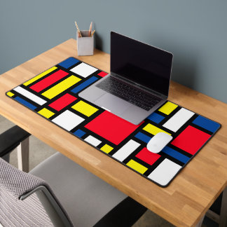 Groovy Colourful Modern Mondrian Style Abstract Ar Desk Mat