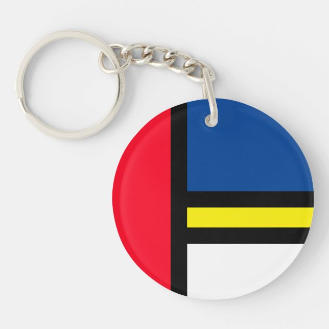 Groovy Colourful Modern Mondrian Style Abstract Ar Keychain (Front)