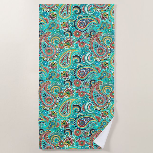 Groovy Colourful Paisley Pattern Beach Towel (Front)