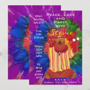 Groovy Colourful Peace Bear 1960"s Style Invitatio Invitation