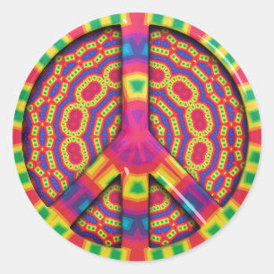 Groovy Colourful Peace Sign Classic Round Sticker