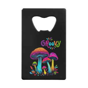 Groovy Colourful Psychedelic Mushrooms Credit Card Bottle Opener