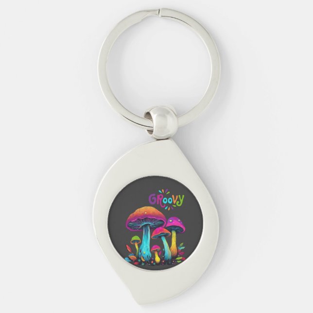 Groovy Colourful Psychedelic Mushrooms Keychain (Front)