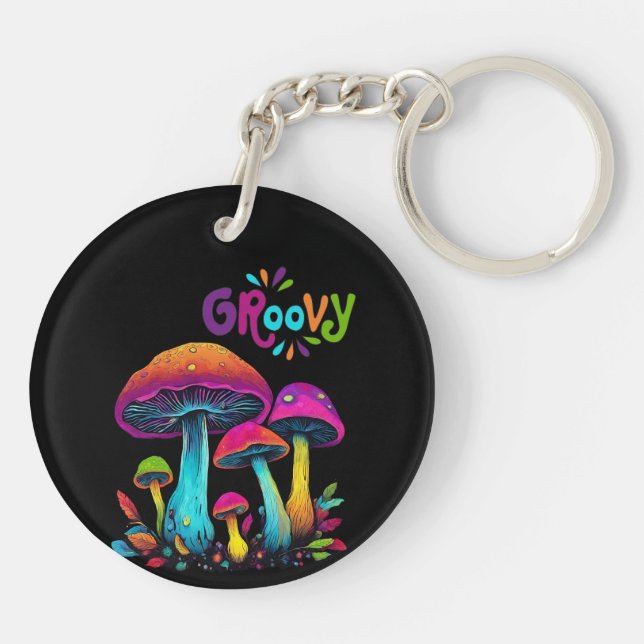 Groovy Colourful Psychedelic Mushrooms Keychain (Back)