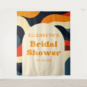 Groovy Colourful Retro Bridal Shower Photo Backdro Tapestry