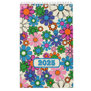 Groovy Colourful Retro Floral 2025 Calendar