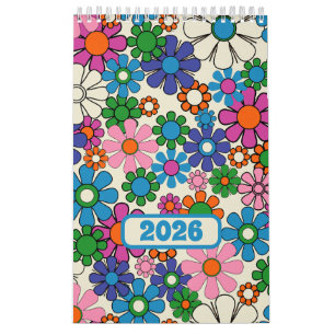 Groovy Colourful Retro Floral 2025  Calendar