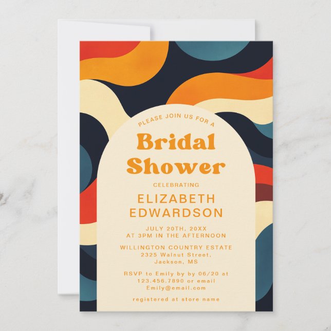 Groovy Colourful Retro Photo QR Code Bridal Shower Invitation (Front)