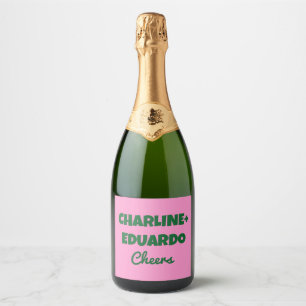 Groovy Colourful Retro Pink Green Wedding Sparkling Wine Label