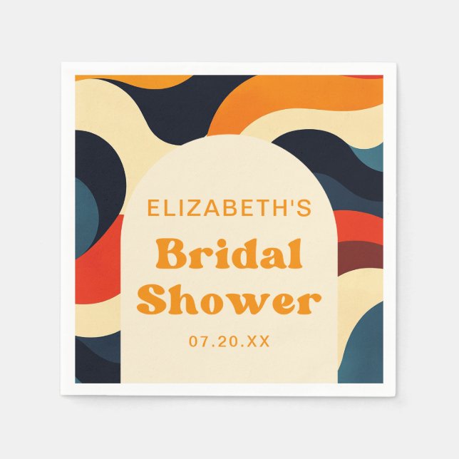 Groovy Colourful Retro Wavy Boho Bridal Shower Napkin (Front)