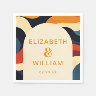 Groovy Colourful Retro Wavy Boho Wedding Photo Napkin