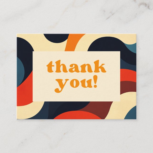 Groovy Colourful Retro Wavy Boho Wedding Thank You Place Card (Front)