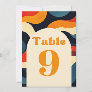 Groovy Colourful Retro Wavy Wedding Table Number