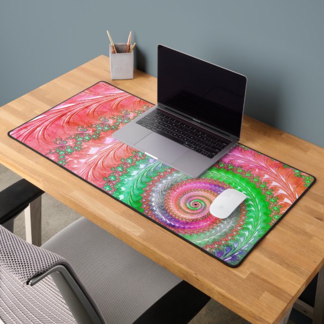 Groovy Colourful Spiral Digital Abstract Fractal  Desk Mat (Office 2)