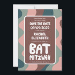 Groovy Colourful Waves Custom Bat Bar Bnai Mitzvah Save The Date<br><div class="desc">Perfect card to announce a bar or bat mitzvah or other Jewish celebration and ask guests to save the date! Hand made art for you with handlettering on the front and back side! FULLY CUSTOMIZABLE! Click on “Personalize” above to edit the text. Click "edit using design tool" to adjust the...</div>