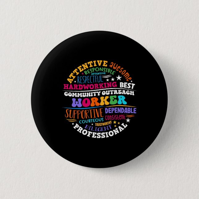 Groovy Community Outreach Worker Back To School  2 Inch Round Button (Front)