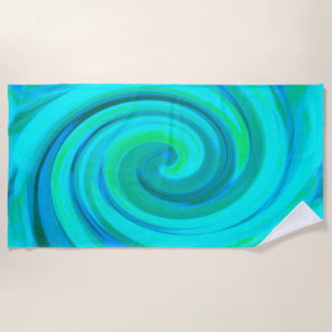 Groovy Cool Abstract Aqua Liquid Art Swirl Beach Towel