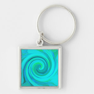Groovy Cool Abstract Aqua Liquid Art Swirl Keychain