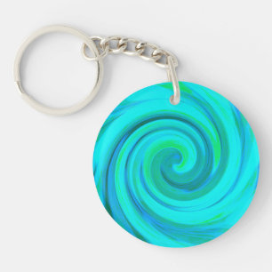 Groovy Cool Abstract Aqua Liquid Art Swirl Keychain