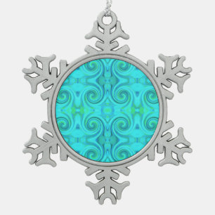 Groovy Cool Abstract Aqua Liquid Art Swirl Pattern Snowflake Pewter Christmas Ornament