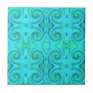 Groovy Cool Abstract Aqua Liquid Art Swirl Pattern Tile