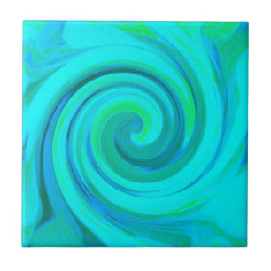Groovy Cool Abstract Aqua Liquid Art Swirl Tile