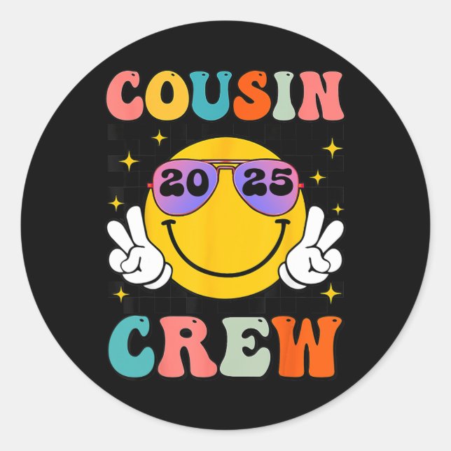Groovy Cousin Crew 2025 Summer Vacation Beach Fami Classic Round Sticker (Front)