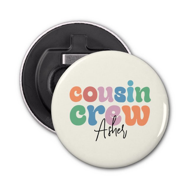 Groovy Cousin Crew Personalized Bottle Opener (Front)