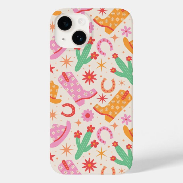 Groovy Cowgirl Boots and Hats Pattern with Cactus  Case-Mate iPhone Case (Back)