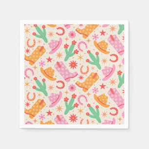 Groovy Cowgirl Boots and Hats Pattern with Cactus Napkin