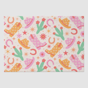 Groovy Cowgirl Boots and Hats Pattern with Cactus  Tissue Paper